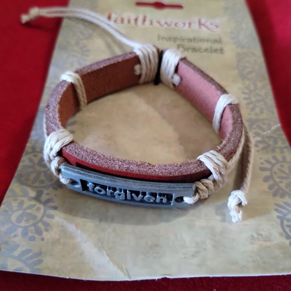 Handmade inspirational leather bracelet~forgiven~